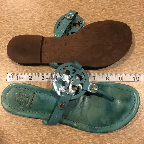 Tory Burch Miller Slip On Logo Sandals Teal Women's Size 7 *Read* H13062 - Picture 12 of 12